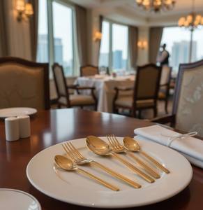 Juego de Cubiertos Clásico Dorado Ornamentado, Ligero, para Fiestas y Cenas, Tenedor, Cuchillo para Mantequilla, Cuchara, Acabado Pulido, Acero Inoxidable, Ecológico - Product Image 3