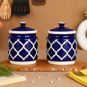 Juego de Recipientes de Cerámica Hechos a Mano con Tapa Hermética, Organizador de Cocina, Diseño Tallado Elegante, Recipiente Duradero y Seguro para Alimentos - Product Image 4