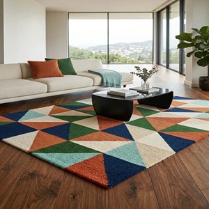 Abstract Triangle Pattern Area Rug Colorful Hand Tufted Soft Wool Plush Modern Carpet Living Room Bedroom Decorative <b>Floor</b> Rug - Product Image 1