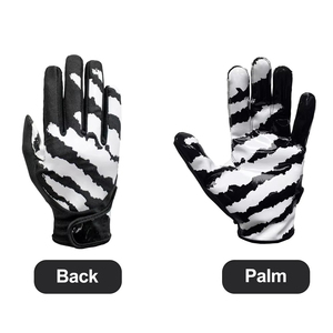 Custom Black White Synthetic Leather Full Finger <b>Sticky</b> Grip <b>Hook</b> Loop Breathable Receiver Sports American Football Gloves - Product Image 3