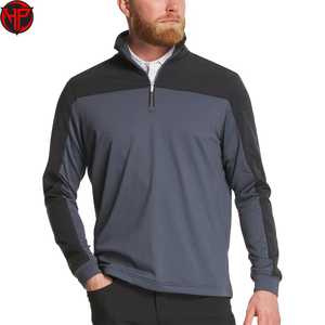 Men's Breathable Mesh Quarter-Zip Golf Shirt with Custom Logo Contrast Colorblock Design Pullover Top - Product Image 1