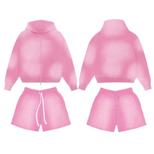 Conjunto de Pantalones Cortos de Dos Piezas con Lavado Vintage Personalizado, Sudadera con Cierre y Pantalones Cortos Unisex, Ropa para Hombre, Nuevos Estilos - Product Image 1