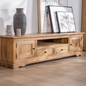 Meuble TV grand format 180 cm style campagne chic en bois de manguier Vandana Silver Element Sarah - Product Image 3