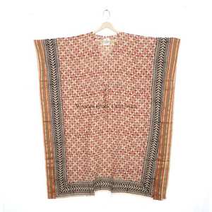 Kaftan indien 100% coton imprimé au bloc Bagru, cache-maillot de bain fait main, motif floral, longueur midi, taille naturelle, écologique, pour l'été et l'automne - Product Image 2