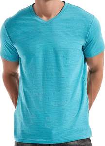 T-shirt basique décontracté pour homme, col en V, couleur cyan turquoise chiné, coupe ajustée, manches courtes, uni - Product Image 6