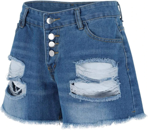 Shorts de Mezclilla de Cintura Alta para Mujer, con Mezclilla Elástica Premium, Ajuste Cómodo, Aspecto Vintage Lavado, Detalle Desgarrado - Product Image 6