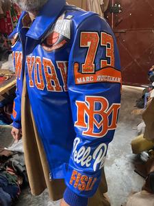 Custom Men's Premium Blue Genuine <b>Leather</b> Eco-Friendly Waterproof <b>Winter</b> Varsity <b>Jacket</b> Embroidery Streetwear Basketball Style - Product Image 5