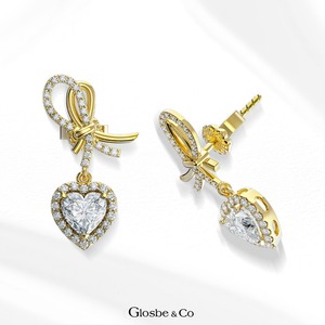 Boucles d'oreilles clous en moissanite et diamant, design cœur et nœud personnalisé OEM ODM, 6 mm, or jaune, or blanc, or rose, Glosbe - Product Image 2