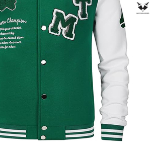Green <b>White</b> Contrast Color Vintage Baseball Button Long Sleeve With Letter Casual Coats For <b>Men</b> College Baseball Varsity <b>Jackets</b> - Product Image 6