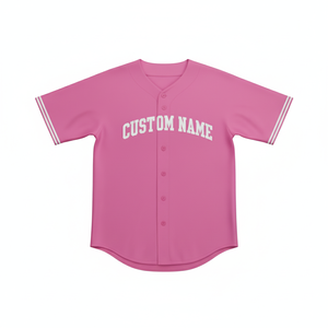 Camiseta de Béisbol Rosa Personalizada con Nombre, Unisex, Manga Corta, Cierre de Botones, Cuello en V, Transpirable, Ropa Deportiva de Poliéster, Talla Adulto - Product Image 5