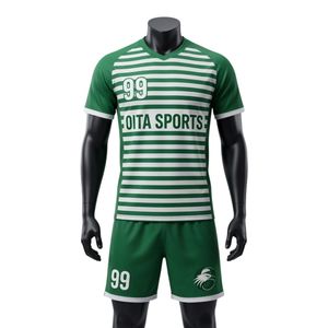 Men <b>Green</b> White Sublimation Striped Handball Uniform Set Polyester Jersey Shorts Sports Team Uniform Match Wear Apparel - Product Image 1