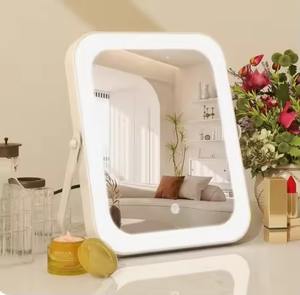 Espejo de mesa de metal plateado, espejo de maquillaje con soporte para tocador, espejo cosmético para baño - Product Image 3