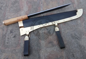 Nouvelle édition Couteau Seax Viking long en acier à haute teneur en carbone forgé à la main, lame de 11 pouces, manche en bois d'olivier avec bolster en laiton, ambidextre, pour l'extérieur - Product Image 5