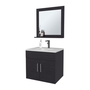 Mobile bagno sospeso Slater con lavabo, mobiletto a due ante e specchio, finitura Wengue - Product Image 5