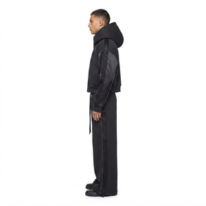 Survêtement Homme Personnalisé en Molleton Bouclette 430 GSM 100% Coton avec Contraste Satiné, Coupe Boxy, Sweat à Capuche Zippé et Pantalon Large, Grammage Lourd, OEM/Personnalisé - Product Image 3