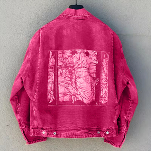 Veste en jean pour homme surdimensionnée, vintage, imprimée et vieillie, personnalisée OEM, de haute qualité, en denim épais, style streetwear - Product Image 2