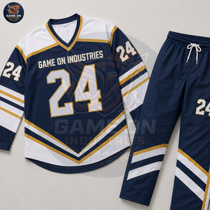 Full Sleeve Team Sportswear Sublimation Design Breathable Fabric Personalized Number Custom Navy Gold Ice Hockey Uniform - Product Image 4