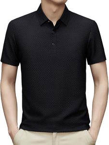 Polo en polyester tricoté de luxe pour hommes, à manches courtes, décontracté et professionnel, respirant, texture agréable, vente en gros - Product Image 1
