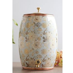 Distributeur d'eau en céramique peinte à la main de luxe, poterie florale haut de gamme, pot à boisson avec couvercle en cuivre, grande capacité - Product Image 2