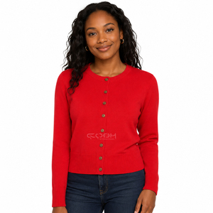 Cosh International Sorority Sisterhood Acrylic <b>Red</b> Knitted <b>Cardigan</b> Long Sleeve Crew Neck Button Front Classic Style Solid Color - Product Image 4