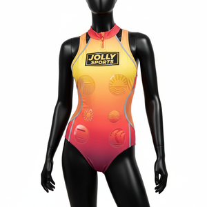 Maillot de bain une pièce pour femme, tissu performant en polyester et élasthanne 200 GSM, panneau dégradé, logo personnalisé - Product Image 4