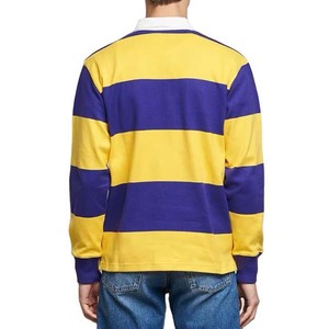 Camiseta de Rugby a Rayas Amarillas y Moradas para Hombre, Manga Larga, Cuello Polo con Botones, Ropa Deportiva - Product Image 4