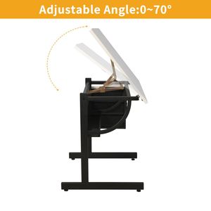 Adjustable White Tabletop Drafting <b>Drawing</b> Desk with Stool and 3 <b>Storage</b> Drawers for Crafting Reading Writing - Product Image 3