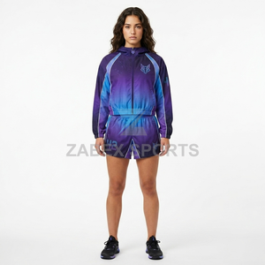 Premium <b>Women's</b> Two Piece Sports Lounge Set Cropped Hooded <b>Jacket</b> and Shorts Training Outfit <b>Women's</b> Athletic Crop Hoodie - Product Image 5