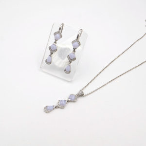 Ensemble de pendentif et boucles d'oreilles en agate bleue en forme de poire, argent 925, bijoux fins et élégants pour femmes, pierres précieuses de luxe - Product Image 2