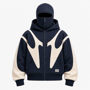 Sweat à capuche zippé intégral épais avec masque intégré, style streetwear, coupe oversize, en polaire, pour homme, haute qualité, personnalisable - Product Image 1