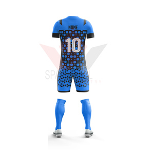 Conjunto de Uniforme de Fútbol para Hombre, Azul con Patrón de Puntos Negros, Manga Corta, Cuello Redondo, Transpirable, Ajuste Atlético, para Todas las Temporadas, Impresión Sublimada - Product Image 4