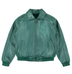 Men's Dyed PU Leather <b>Jacket</b> Plus Size Windproof Hip Hop Varsity With Woven Design Thick for Autumn - Product Image 2