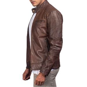 Chaqueta de Cuero Marrón, Piel de Vacuno Auténtica, Cierre de Cremallera, Cuello con Banda, Botones a Presión, Puños con Cremallera, Estilo Clásico Premium - Product Image 4