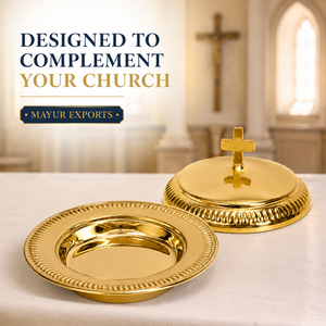 Assiette de communion plaquée or avec couvercle, plat rond en métal pour cérémonie religieuse d'église, cadeau - Product Image 3