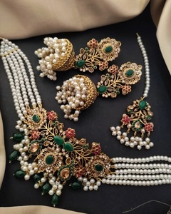 High Quality Brass Jewelry 3 Pc <b>Set</b> Kundan <b>Necklace</b> <b>Earrings</b> Custom Design Fashion Jewelry <b>Sets</b> for Women - Product Image 3