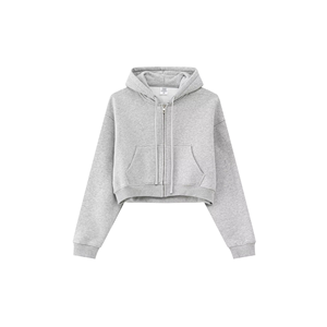 Sweat à capuche court rose pour femme, fermeture éclair intégrale, poche avant, en molleton, idéal pour l'automne, doublure en molleton brossé, finitions côtelées - Product Image 4