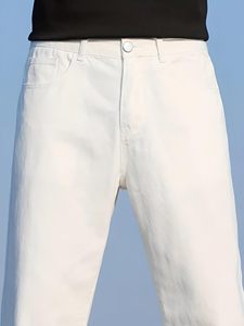 Jean en coton blanc coupe droite pour homme, taille mi-haute, coupe ample, style décontracté, idéal pour l'été - Product Image 6
