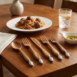 Elegante Juego de Cubiertos de Madera para Ensaladas, Estilo Americano, Ecológico, Apto para Lavavajillas, para Hotel, Restaurante y Uso Doméstico, 5 Piezas - Product Image 2