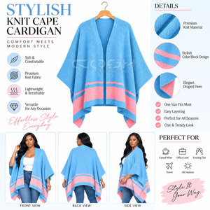 Capa de Sororidad Cosh International con Logotipo Bordado, Color Azul Claro con Ribete Rosa, Poncho con Bloques de Color - Product Image 6
