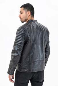 Veste de moto en cuir noir vieilli pour homme MICAH CORPORATION, style Cafe Racer, avec épaules et bras côtelés - Product Image 4