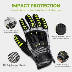 Gants de travail anti-choc avec paume enduite de nitrile et protège-phalanges en TPR, absorbant les chocs, pour la réparation automobile et la construction - Product Image 2