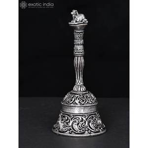 Sculpture en laiton Nandi Bell de 3 pouces, exquise, avec placage argenté, modèle DDO165, fabriquée en Inde - Product Image 3