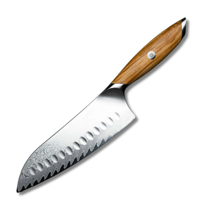 Cuchillo de carnicero de acero de Damasco de la marca Edge Master con mango de madera, adecuado para cortar carne, pescado, frutas y otros usos. - Product Image 1
