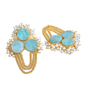 Wholesale Brass Drop <b>Earrings</b> Bulk Natural Semi Precious Stone Satin Brass Finish Unique Designer Pattern High Quality Export - Product Image 2