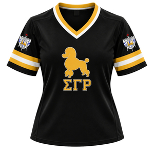 Camiseta de Hockey Sigma Gamma Rho para Mujer, Negra, Personalizada con Gráfico 1922, Cuello en V, Manga Corta, Ropa Deportiva de Moda para Hermandades Griegas - Product Image 1