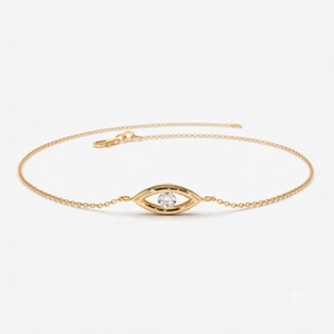 กำไลข้อมือเพชรเลี้ยงในห้องปฏิบัติการ 0.08 กะรัต ฝังแบบช่อง 14K ทองคำ ประดับจี้รูปตาปีศาจ ดีไซน์เรียบหรู สายโซ่แบบเส้นเล็ก เครื่องประดับนำโชค - Product Image 2