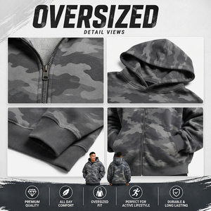 Sudadera con capucha extragrande con estampado de camuflaje para hombre, ropa de invierno, sudadera con capucha y cremallera, manga larga, transpirable, para correr, con estampado y cremallera - Product Image 5