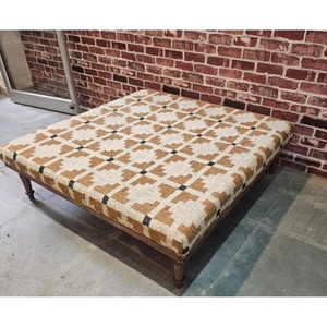 Square Fabric <b>Pouf</b> With Abstract Geometric Pattern Wooden Legs Modern Farmhouse Living Room Decor - Product Image 4