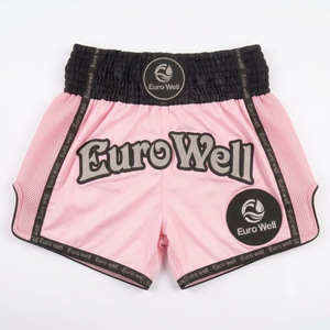 Custom Embroidered Front Logo Knee Length Mid Waist Muay Thai Shorts Flexible Side Split <b>Mens</b> Kickboxing <b>Trunks</b> Sports Gear - Product Image 5