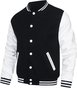 Vestes universitaires pour hommes HOOD CREW, manches en simili cuir, style Letterman, veste de baseball pour garçons, personnalisable, vente en gros - Product Image 2